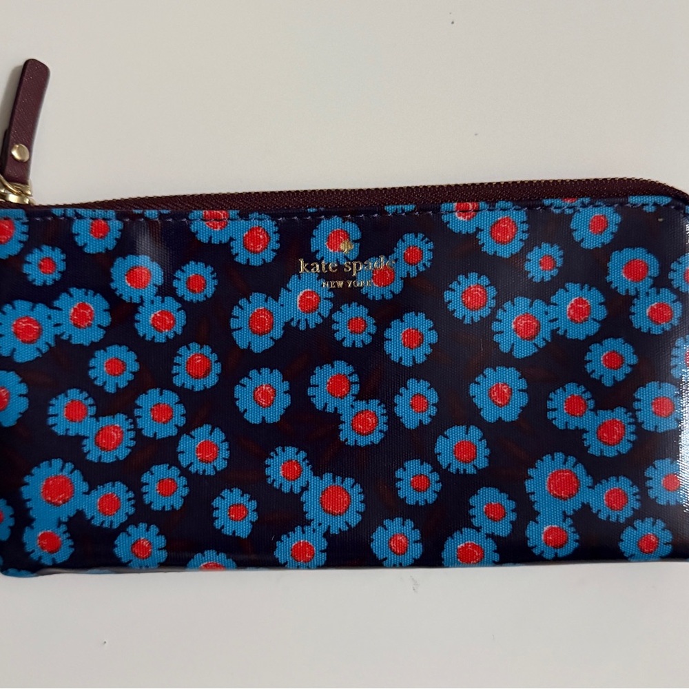 Kate Spade Blue Floral Women's Zip Clutch Wallet